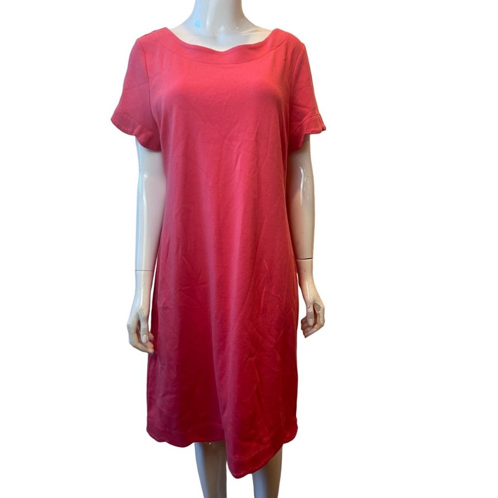 Talbots Womens Midi Beach Dress Short Sleeve Round Neck Back Zip Pink Size Large
